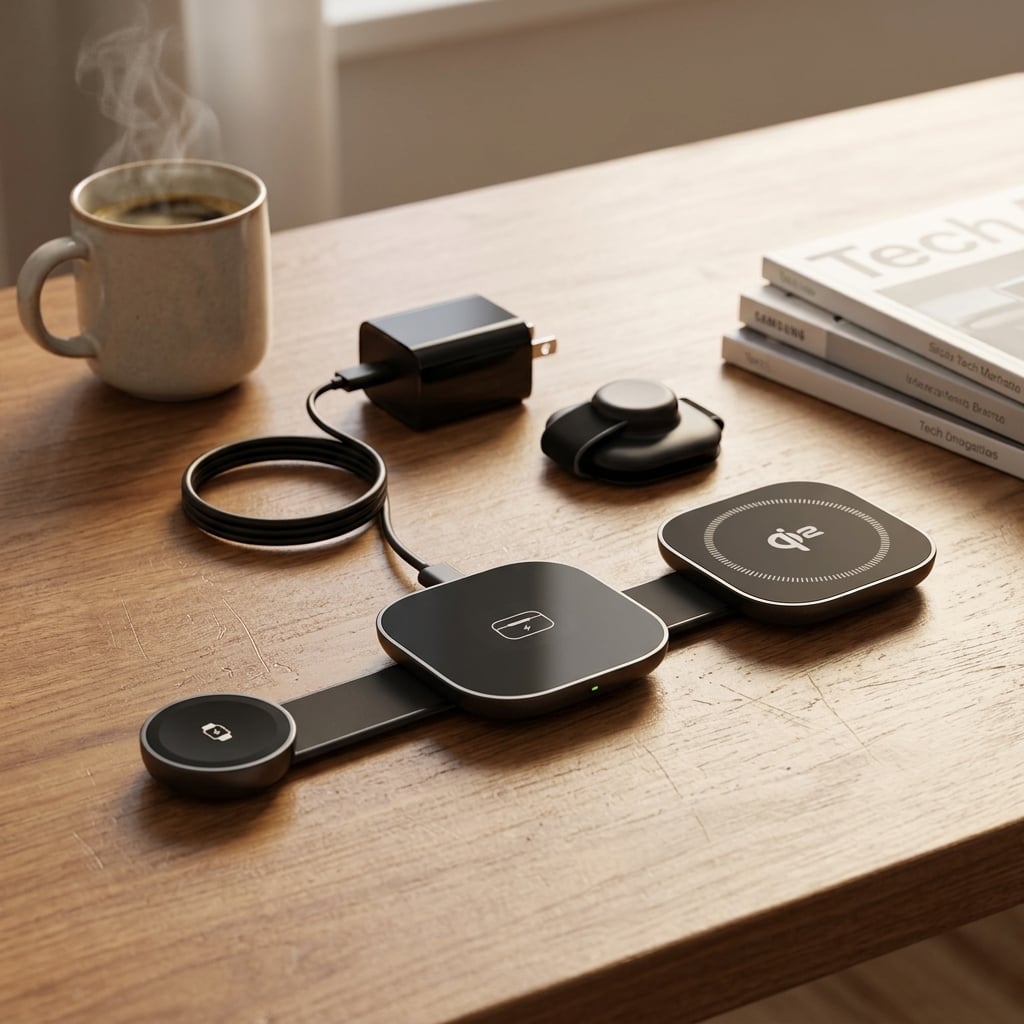 3 in 1 Foldable Magnetic Wireless Charger Dock Charging Station for Multiple Devices Travel Charging Pad A04 – 15W Fast Charging for iPhone/Apple Watch/AirPods, Foldable Design, 30° Viewing Angle, Type-C Input