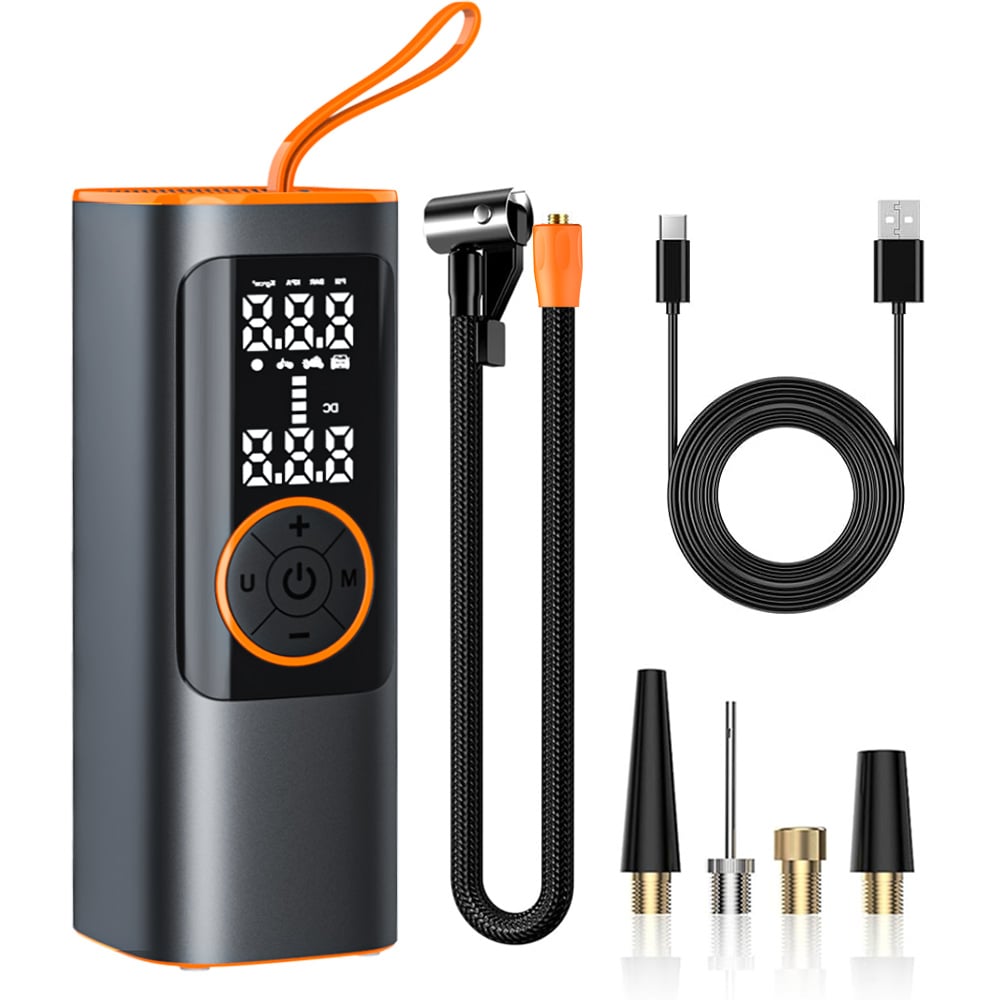 Wireless Electric Air Pump Portable Car Air Compressor MU004 – 150PSI Aluminum Alloy Body, 90W Powerful Motor, 6000mAh Battery, LED Digital Display with Preset Auto Shut-Off, for Car/Motorcycle/Bicycle/Ball