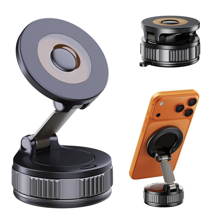 Portable Vacuum Magnetic Phone Holder CH11- 360° Rotatable Foldable Car Phone Mount with 20PCS N52 Magnets, 60mm Suction Cup for Dashboard, Windshield   