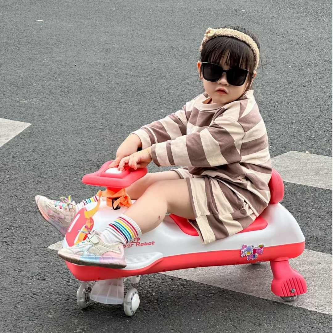 Plastic Kids Swing Car Ride-on Toy with Light and Music for Children's Wiggle Fun