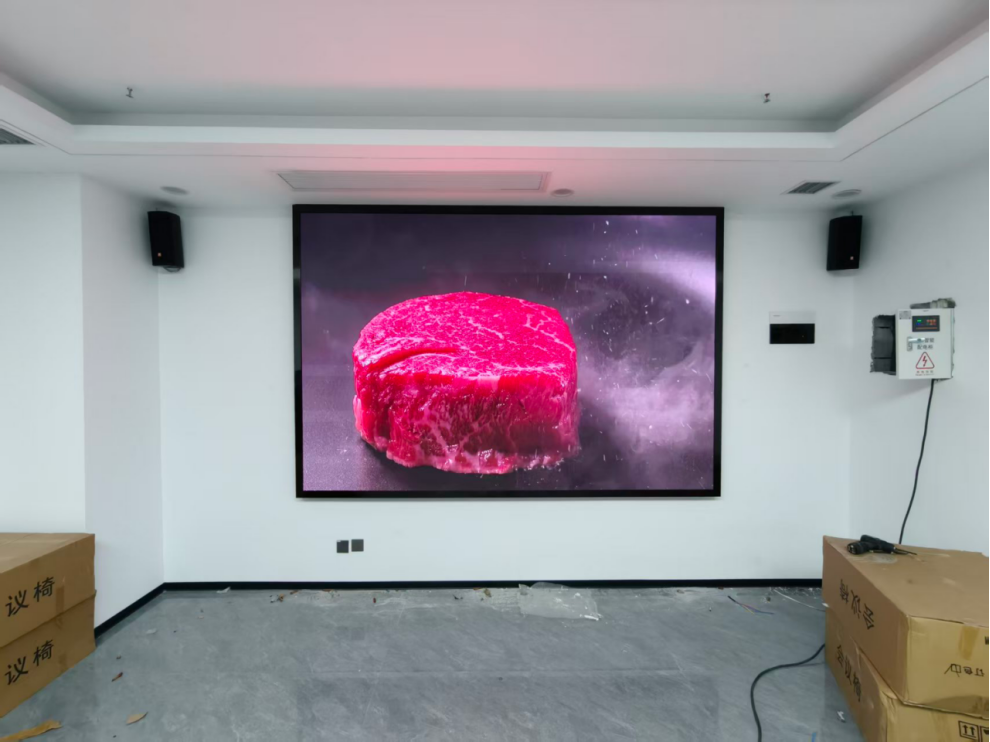 indoor fine pitch LED screen installation in a meeting room project