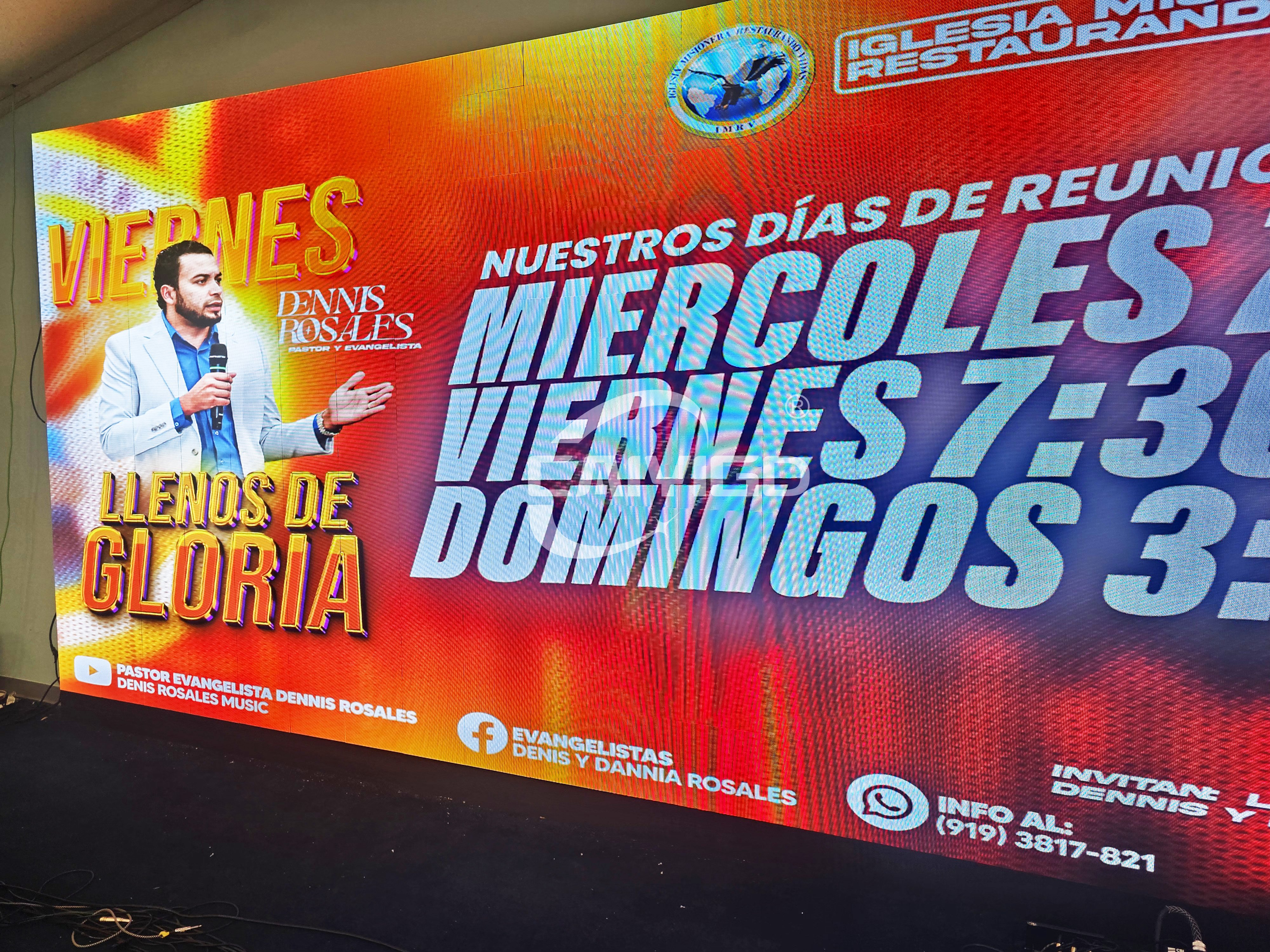 Close-up side view of an ultra-HD P2.5 indoor church LED video wall displaying vibrant event schedules with seamless splicing and high text clarity.jpg