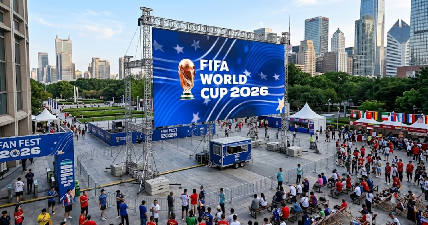 FIFA World Cup 2026 outdoor LED display in a city plaza.png