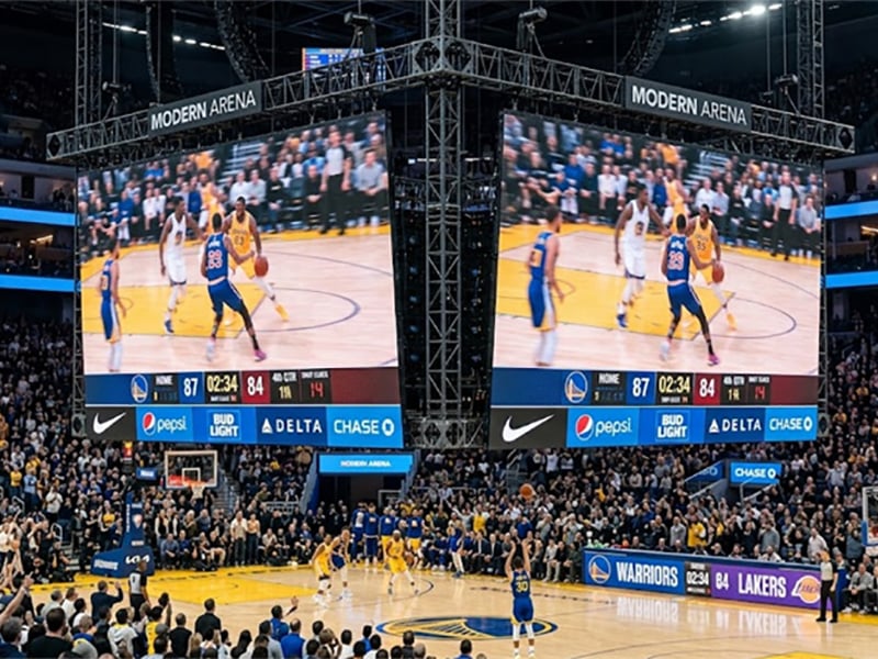 marcador LED personalitzat de 360° per a pista de bàsquet: estudi de cas d’arena