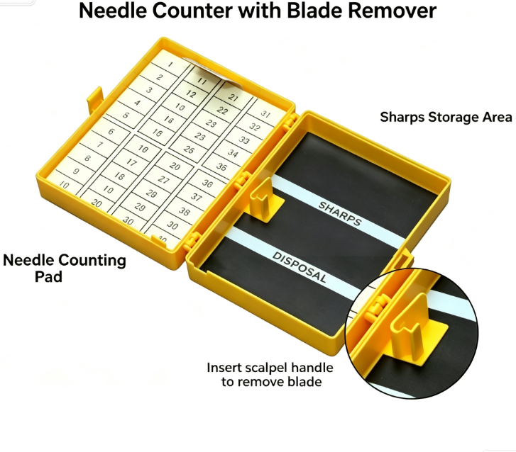 Surgical Needle Counter with Blade Remover, Sharps Storage Box for Operating Room