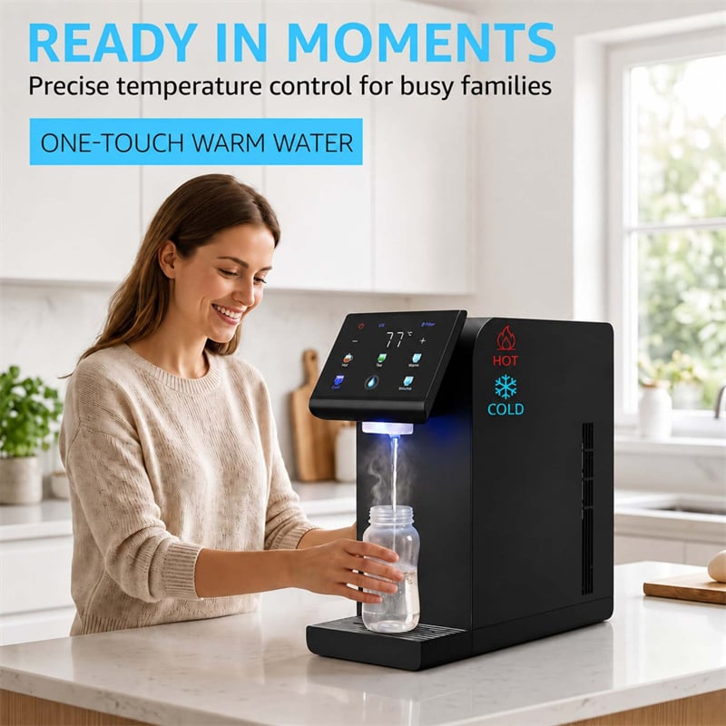 Purificador de Agua para Encimera con Dispensador de Agua Caliente Instantánea y Filtro RO para Hogar y Hotel, Instalación en Escritorio de Plástico