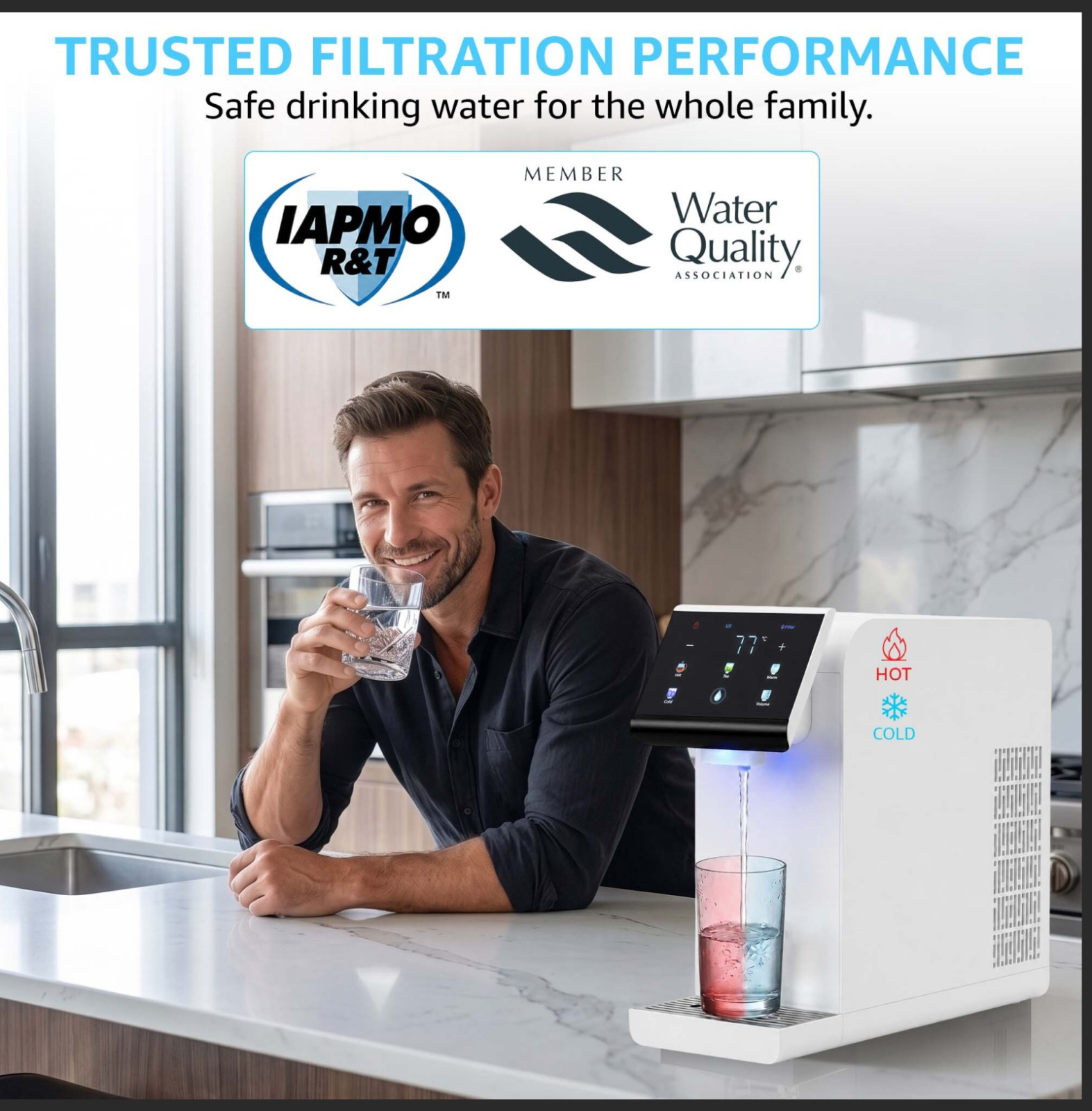 Dispensador de Filtro de Agua RO para Encimera con Agua Caliente Instantánea, Sistema de Osmosis Inversa, Instalación en Escritorio de Plástico para Uso Doméstico