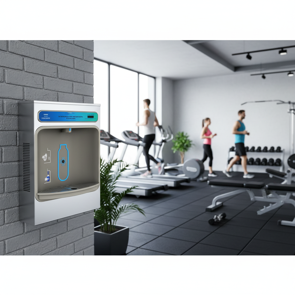 fuente de agua para gimnasio montada en pared al aire libre