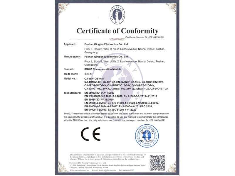 CE RoHS FCC Certificates of PLC HMI Ethernet RS485 Module etc