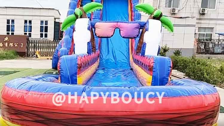 Blue glasses slide with water pool
