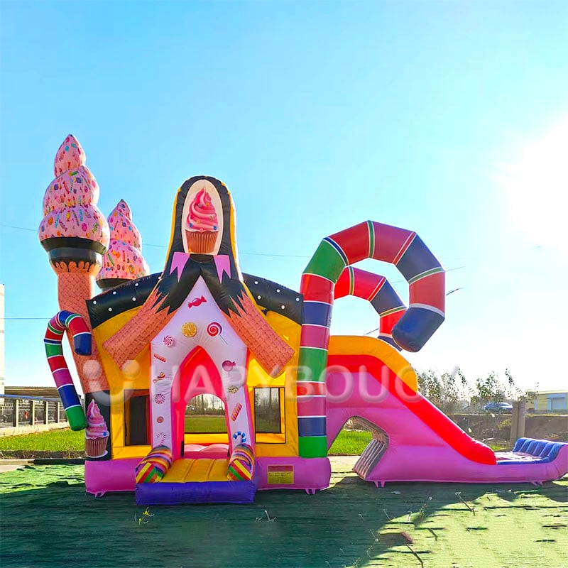 Výrobca Candyland Mokrý suchý tobogan Kombinovaný nafukovací skákací hrad s toboganom Candy Cane Candy Shack Skákací dom