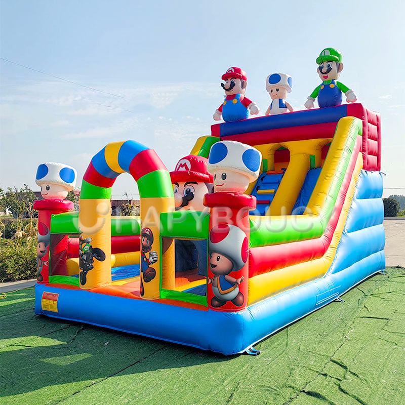 O le Fepule Hapyboucy Faletupe o Tioata Inflatable Mario Castle Inflatable Slide mo Tama'ita'i Bounce House