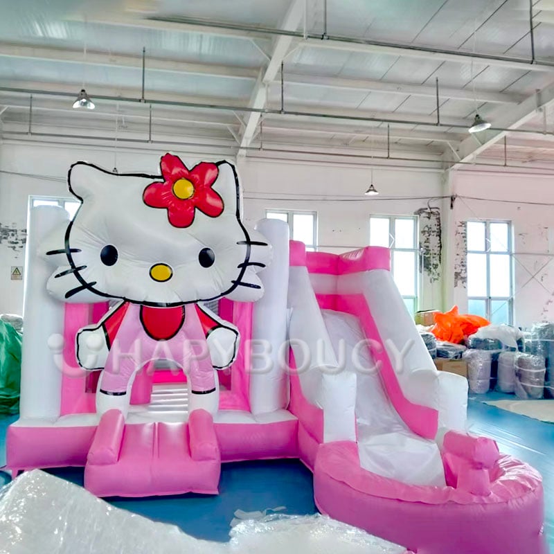 Kitty Cat Bouncy Castles with Slide and Pool Combo Cartoon Pink Jumping Castle Hello Kitty Inflatable for Sale