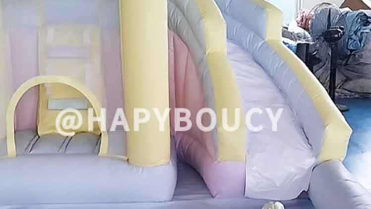 Macaron inflatable double slide with ball pool