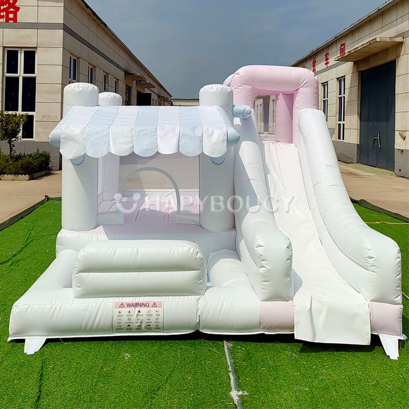 Castillo hinchable blanco pastel con tobogán acuático y piscina Splash Bounce House Combo