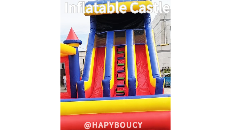 Colorful inflatable trampoline with dual slides