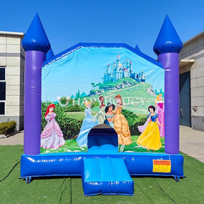 Princess Theme Inflatable Bounce House with Banner Palace Inflatable Bouncy Castle with Air Blower 