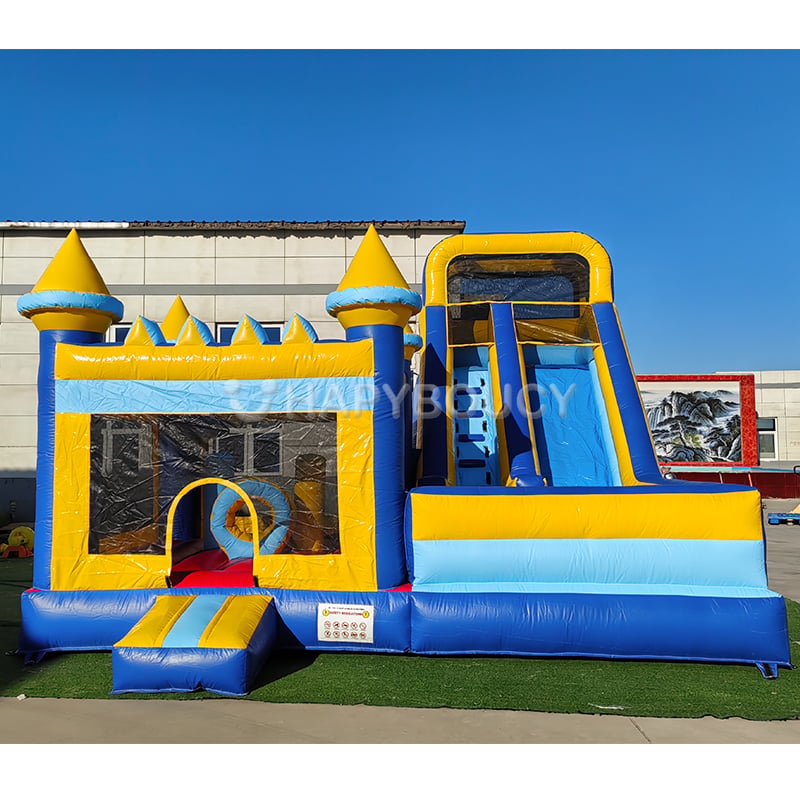 Moonwalk Blauw PVC Bouncy Castle met Slide Commercieel Opblaasbaar Combo Buiten Jumper voor Kinderen