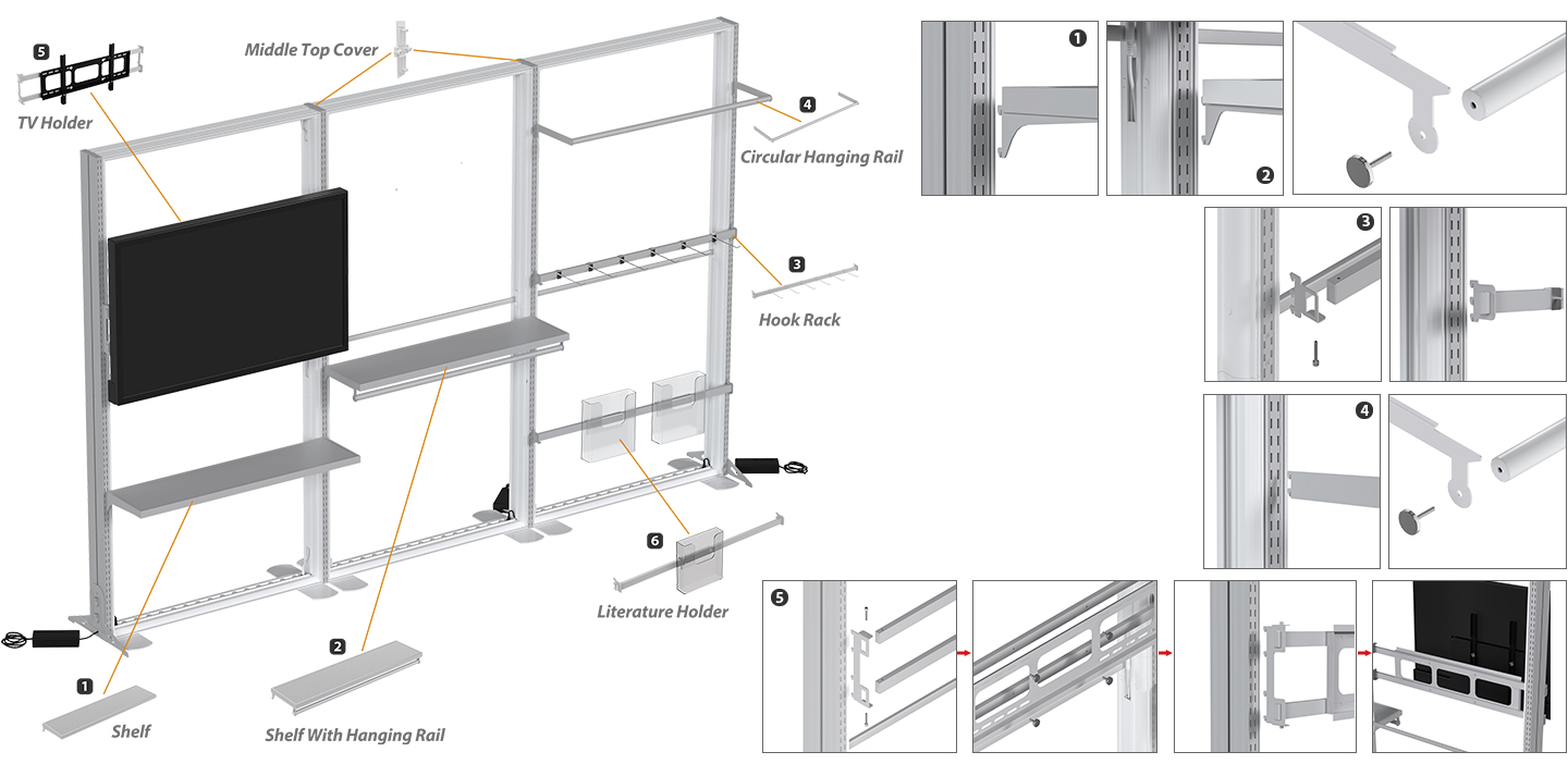 Lintel Retail light box AA columns with shelves hanging rail TV Holder.jpg