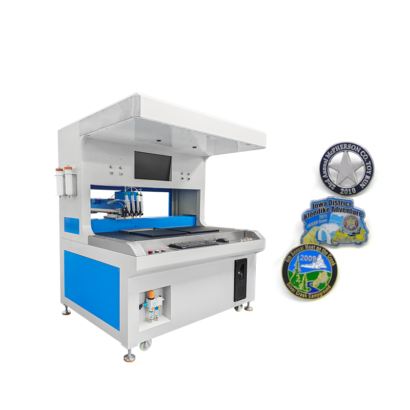 Automatic 4 Colors Two Stations Visual Enamel Dispensing Machine Metal Keychain Painting Machine for Coloring Ornaments