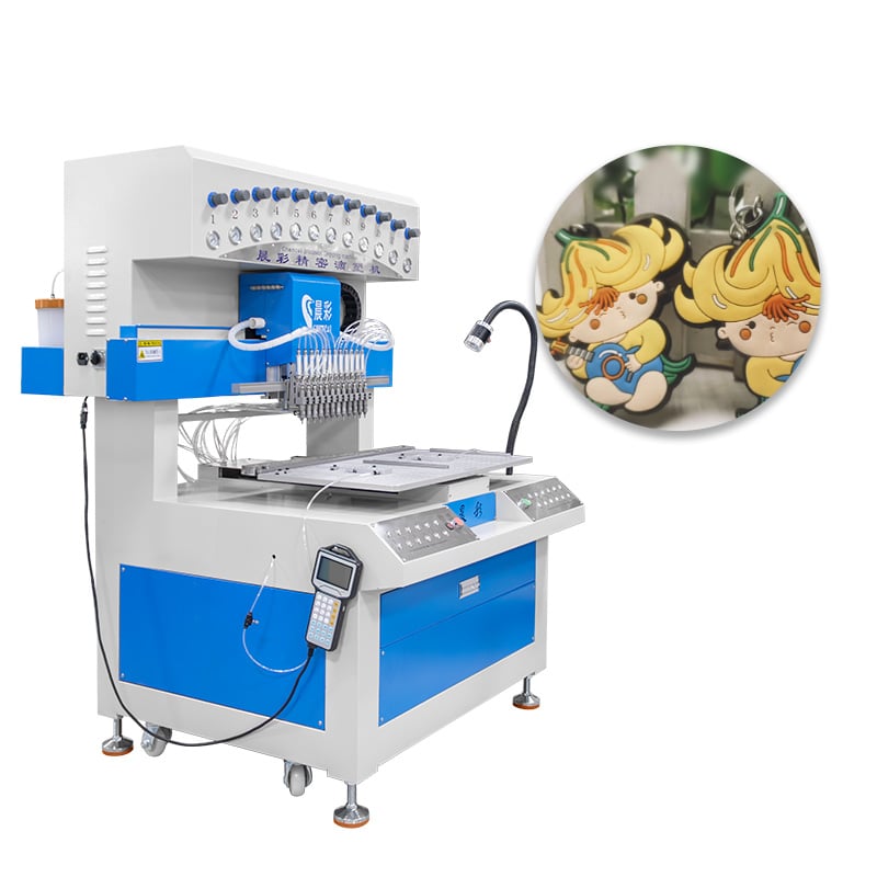 Automatic 12 Color Liquid PVC Label Dripping Machine Enlarged Style Silicone Keychains Making Machine