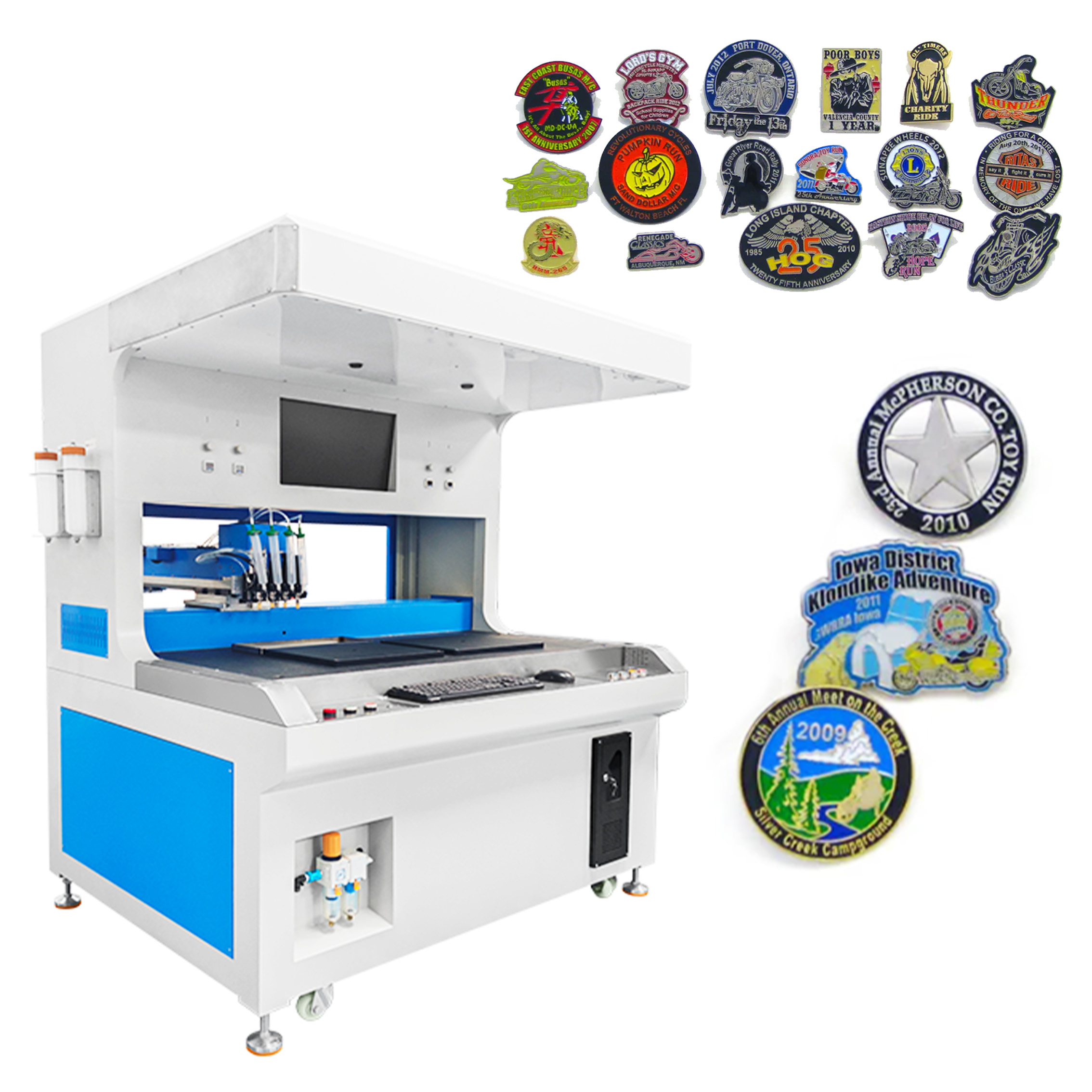 Automatic 4 Colors Two Stations Visual Enamel Pin Dispensing Machine Badge Painting Machine Madal Coloring Machine