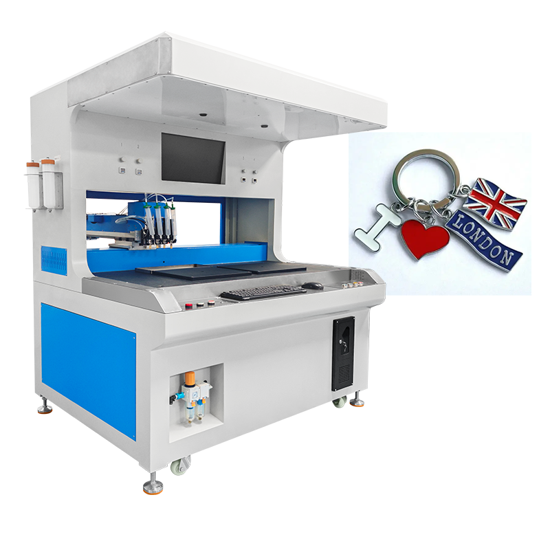 Automatic 4 Colors Dual Station Visual Enamel Dispensing Coloring Machine for Making Hardware Ornament Lapel Pins Badge