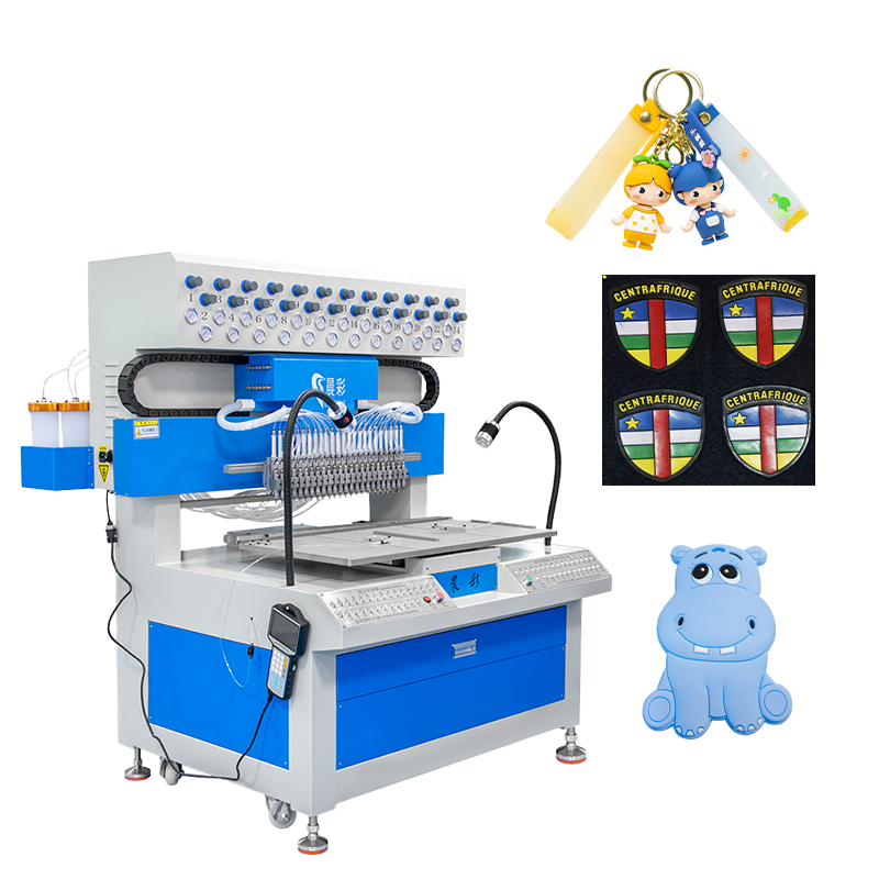 24 Colors Automatic Silicone Trademark Logo Dripping Machine for PVC 2D 3D Cartoon Figures Keychains Ornament Making