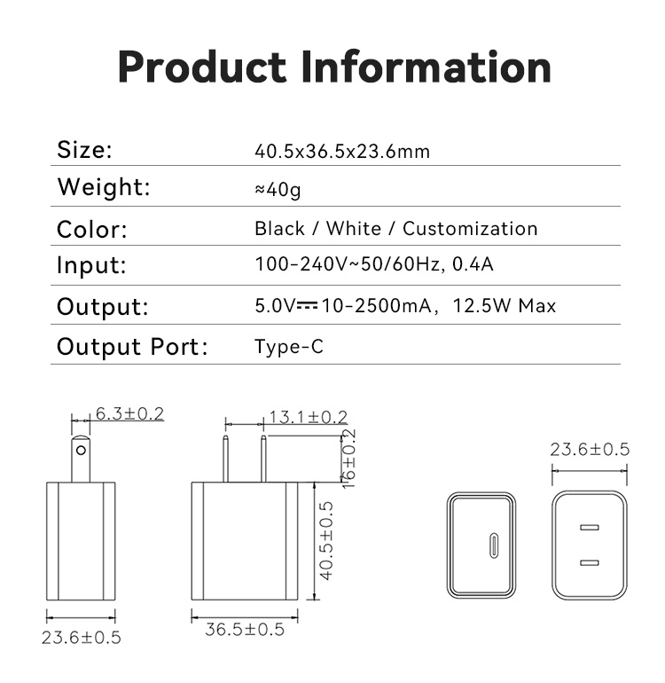 American Plug 5V 1500mA Type-C Charger Block