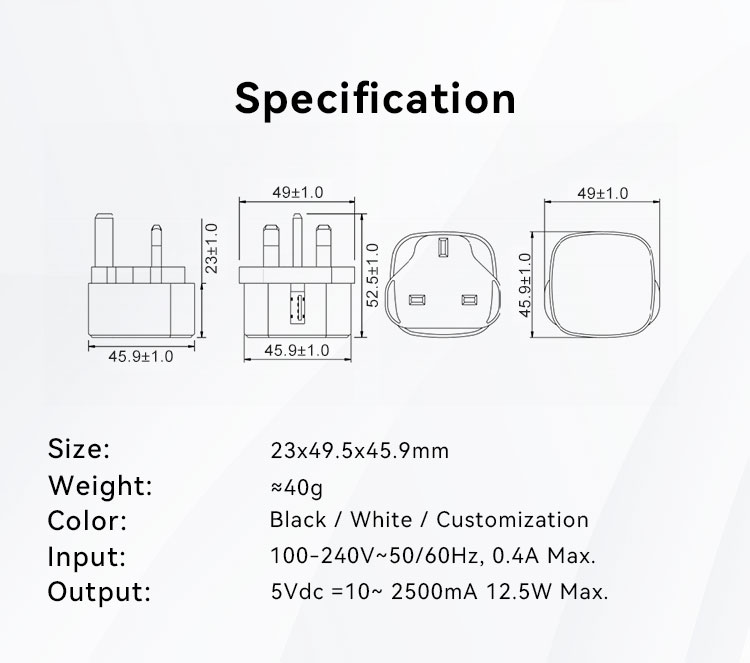 UK Type 5V 2A USB Charger Block