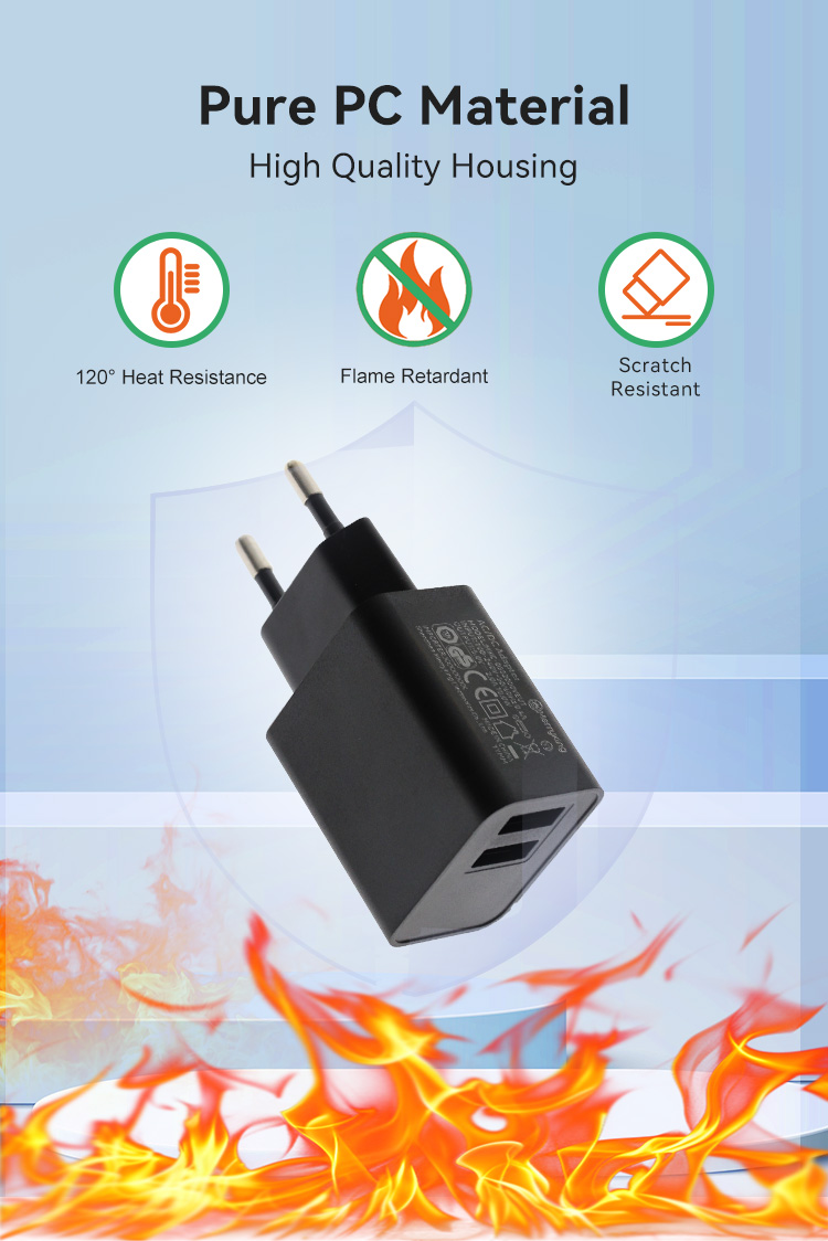 EU Plug 5V 800mA Dual USB A Charger
