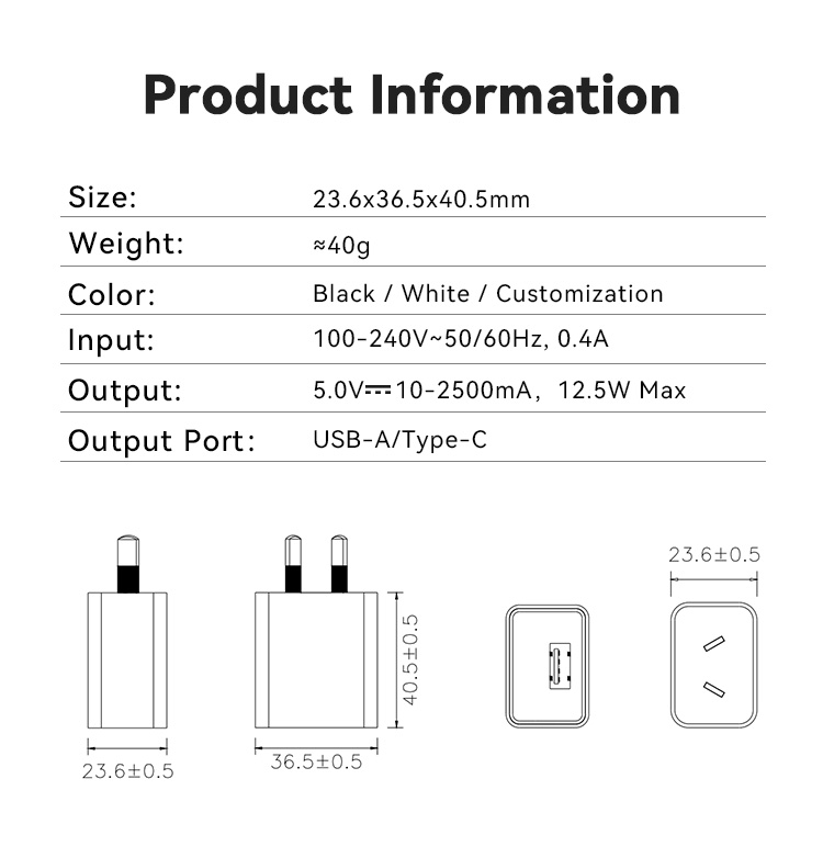 Australian Type 5V 0.5A Adapter Charger