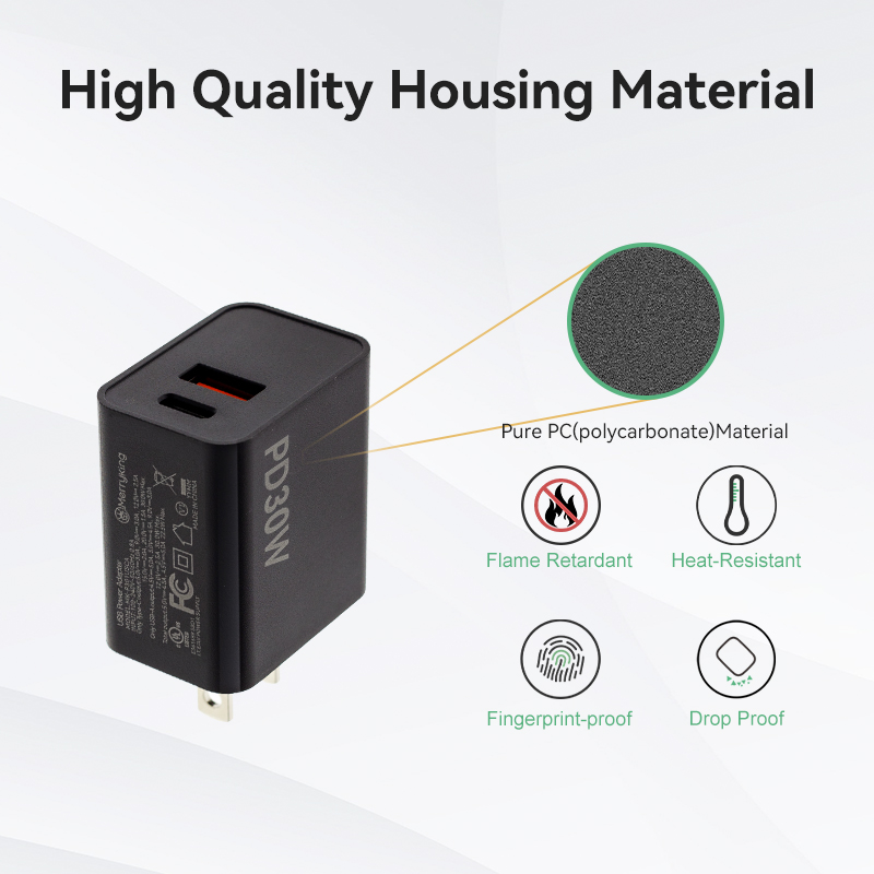 Πρότυπος Φορτιστής Ηνωμένων Πολιτειών 30W PD Γρήγορης Φόρτισης με Διπλές Θύρες