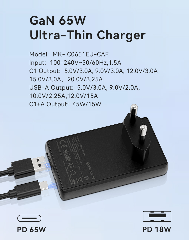 European Plug 65W GaN Ultra Thin Type C Charger