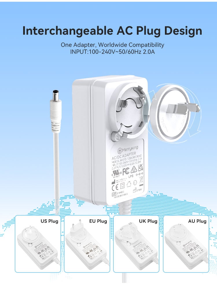 12V 6A Interchangeable Plug Power Adapter