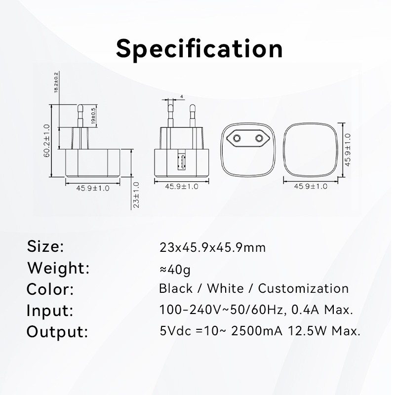 European Type 5V 2.5A USB Portable Charger