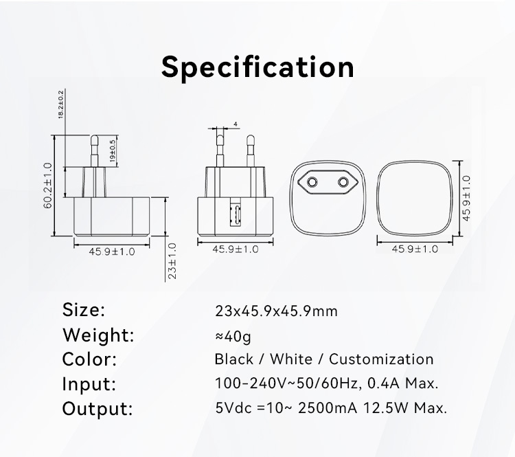 European Type 5V 2.5A USB Portable Charger