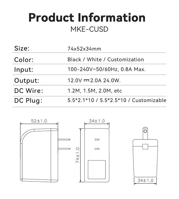 Japanese Plug 12V 3 Amp DC Power Supply