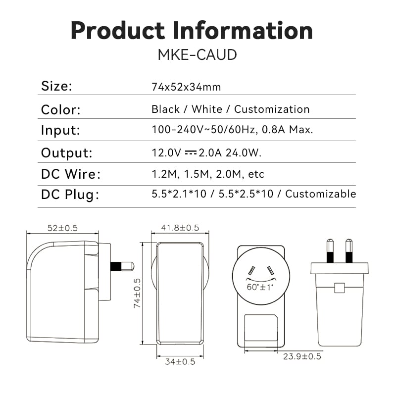 AU-Stecker 24V 1,5A Netzteiladapter
