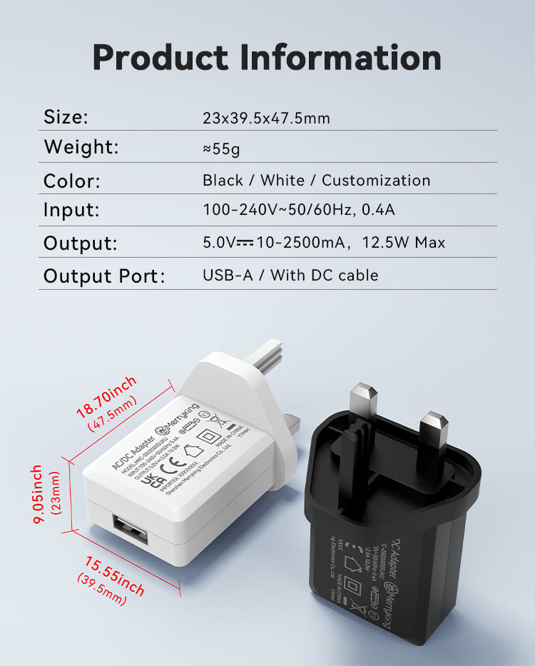 UK Standard 5Volt 1.2Amp USB Wall Charger