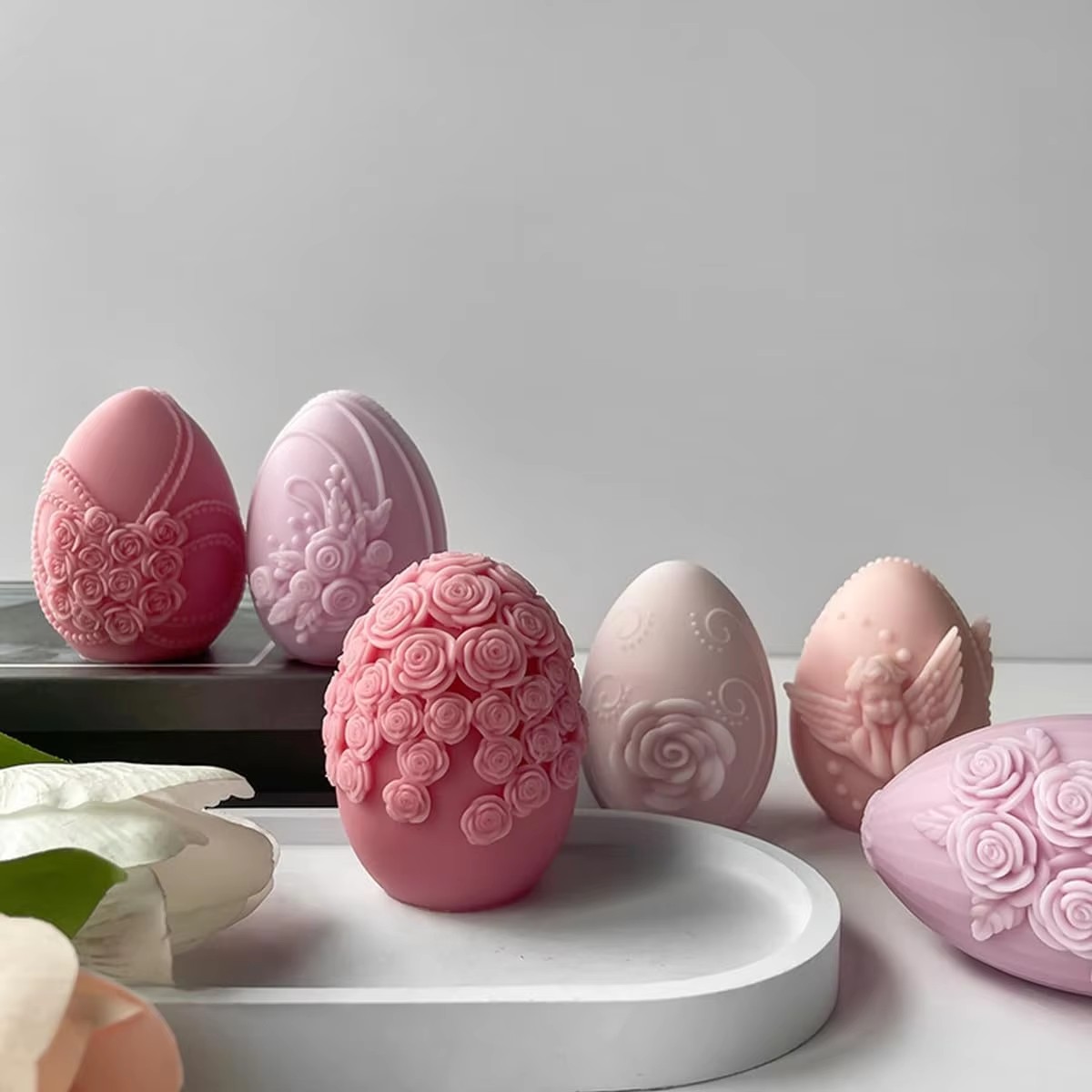 HOT Easter Egg Silicone Mold Set with Rose Bunny Design – 6 Decorative Patterns