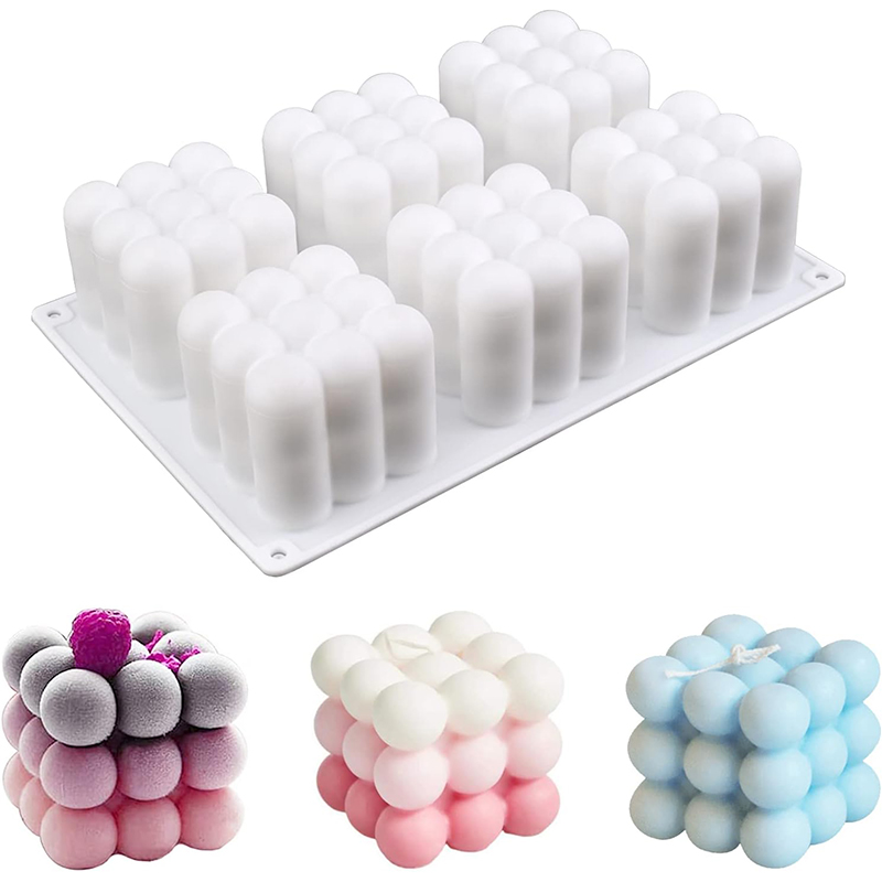 HOT Non Stick Reusable 3D Bubble Candle Molds 6 Cavity Bubble Cube Silicone Mold for Candles Making