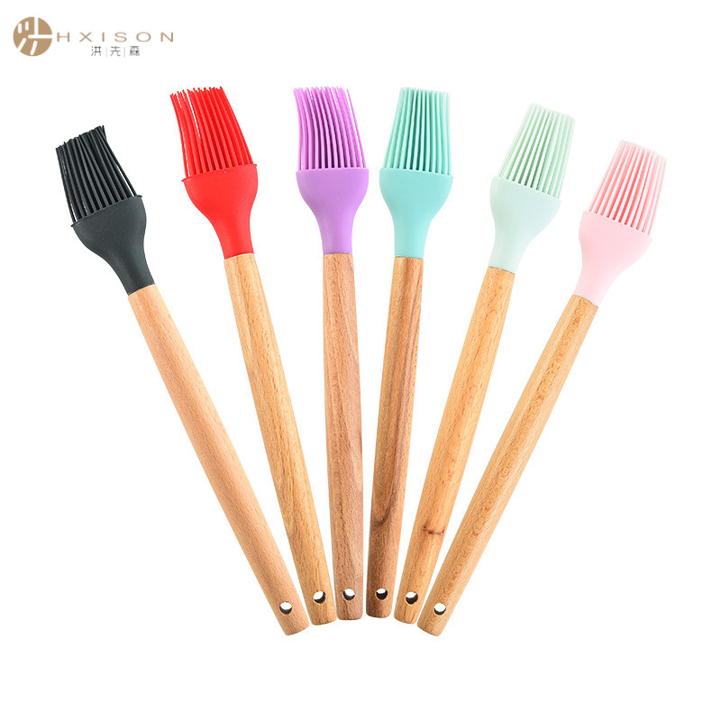 HOT heat resistant Silicone baking oil pastry brush reusable  non-Stick silicone oil brush with wooden handle