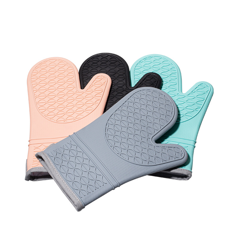 HOT heat resistant BBQ gloves silicone and cotton double-layer  reusable oven mitts kitchen oven gloves