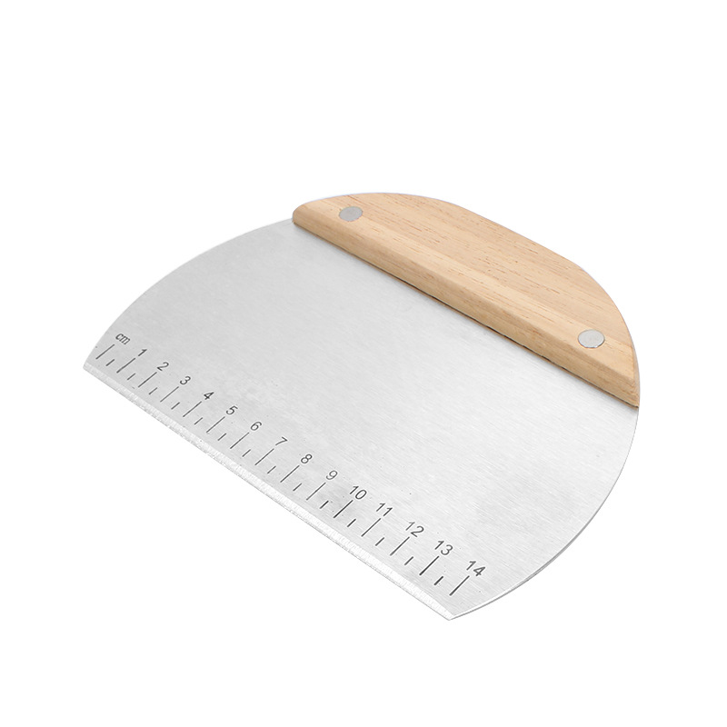 HOT Stainless Steel Dough Scraper metal crafted half round pastry scraper with wooden handle