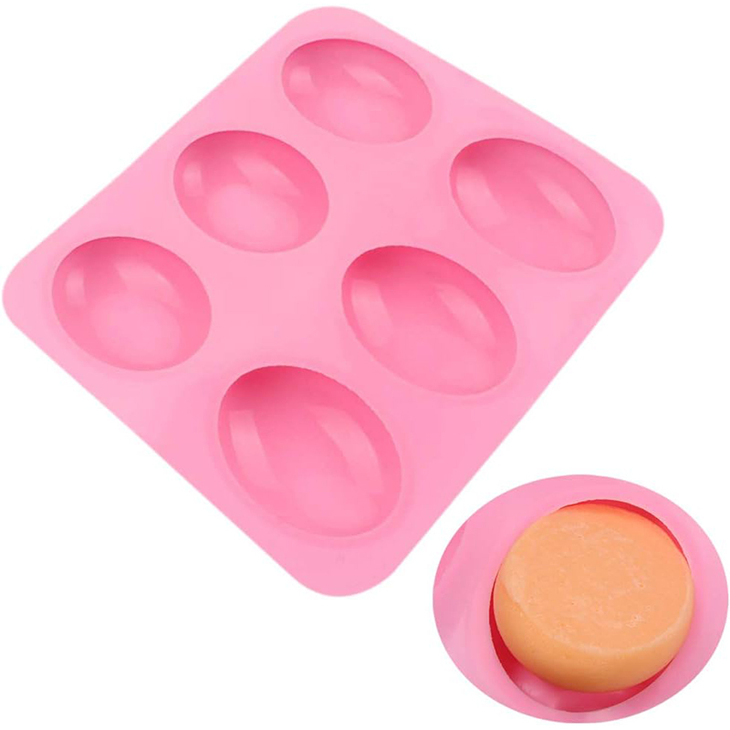 HOT Non Stick Silicone Mold for Handmade Soap 6 Cavity Oval Shape Pink Color Soap Silicone Mould