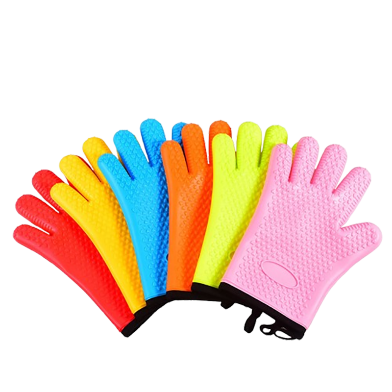 HOT heat resistant BBQ gloves silicone and cotton double-layer  oven mitts kitchen oven gloves