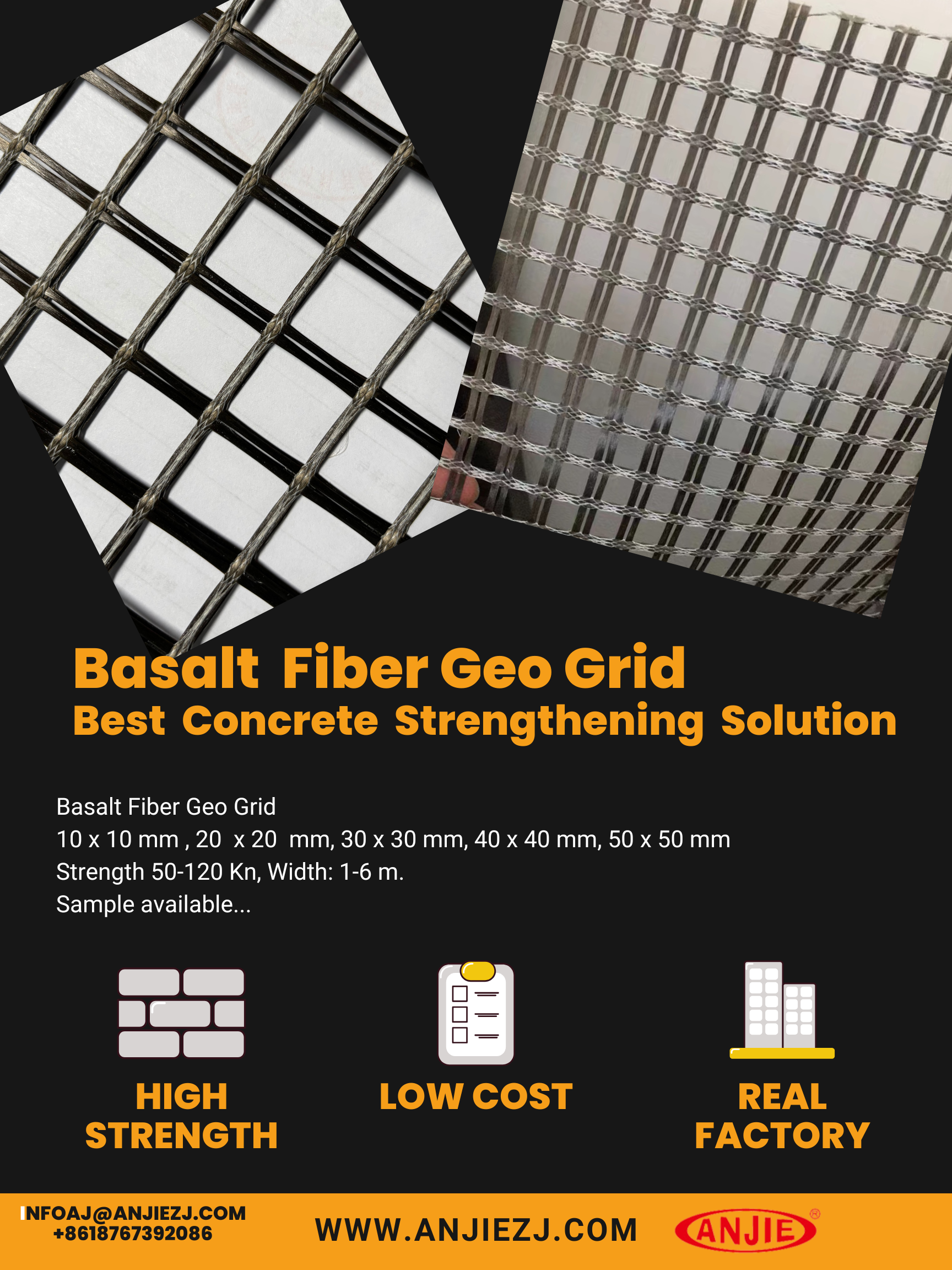 Basalt fiber geo grid for Asphalt highway road construction and soil protection materials