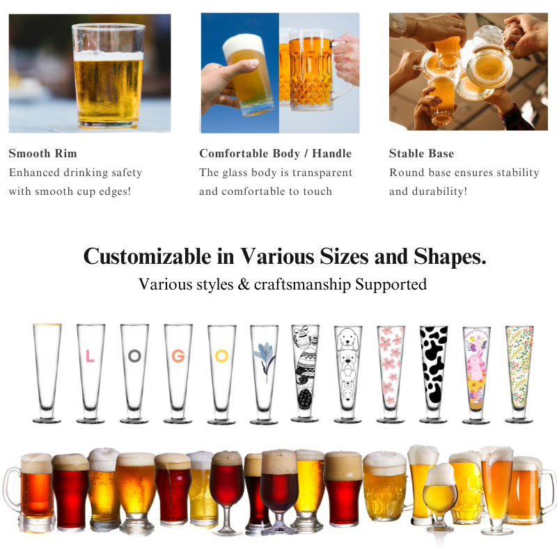 Custom Logo Beer Mug Glass Steins 16oz Large Drinking Glassware details