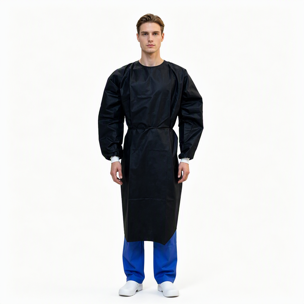 Medical Grade hospital SMS black isolation gown 